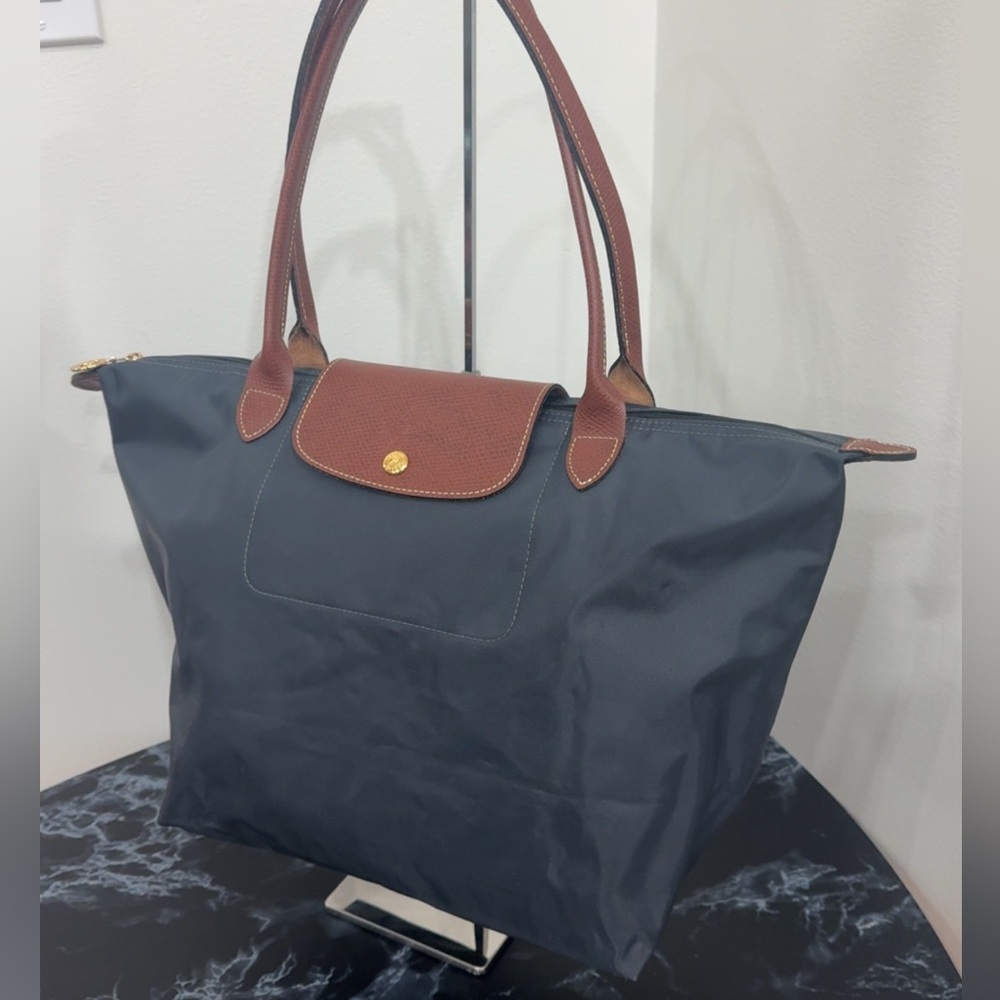 LONGCHAMP Large Le Pliage Nylon Shoulder Tote Marine Navy Blue AUTHENTIC - Picture 13 of 13